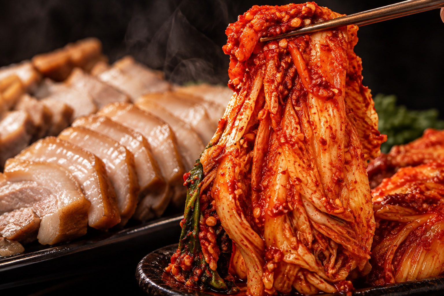 실비김치를 들어 올리는 모습